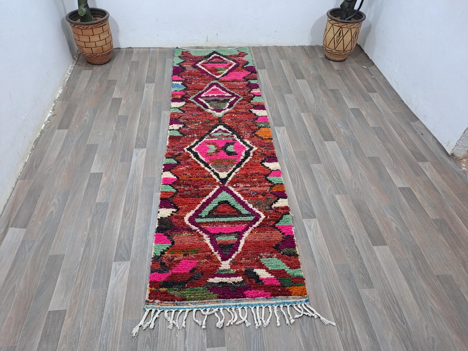 Berber Colorful Azilal Handmade Wool Checkered Shaggy Rug