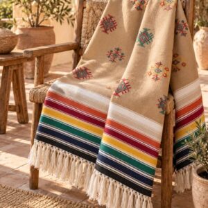 Amazigh Handwoven Embroidered Bedspread Coverlet Blanket Berber Textile Design