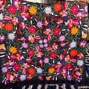 Amazigh Foulard Floral Black Cotton Blend Scarf Shawl