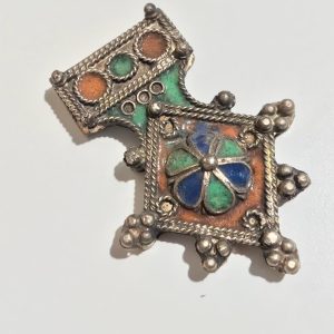 Berber Tarnished Enamel Pendant Necklace Handmade Tribal Design