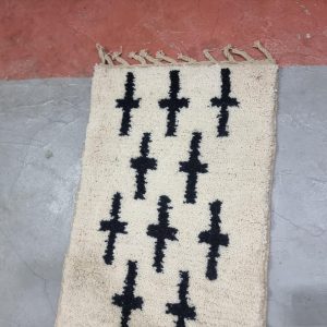 Berber Beni Ourain Handmade Wool Runner Rug Black White Design