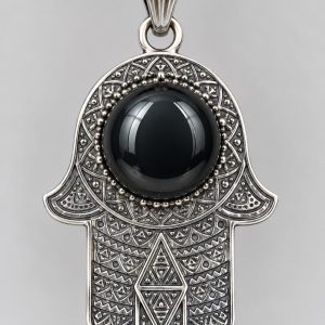 Berber Khamsa Hamsa Necklace with Green Pierre Stone Pendant