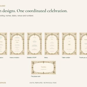 Amazigh Emerald Wedding Henna Night Invitation Canva Digital Download Collection
