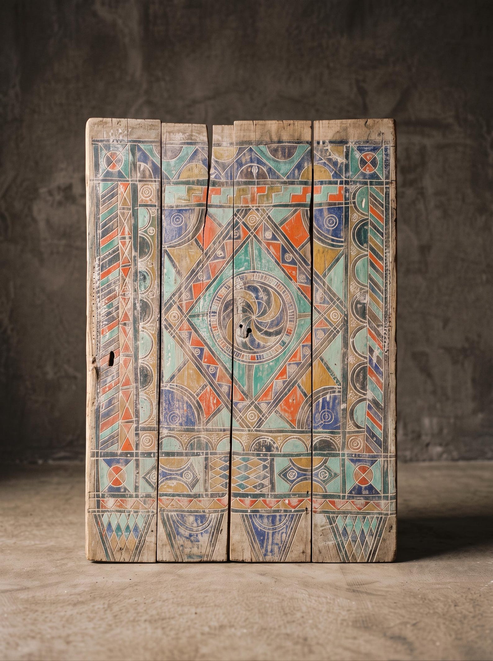 Berber Polychrome Painted Panel Ouarzazate One of a Kind Wall Art