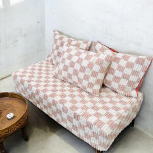 Amazigh Pink Checkerboard Handwoven Floor Rug with Camel Motif