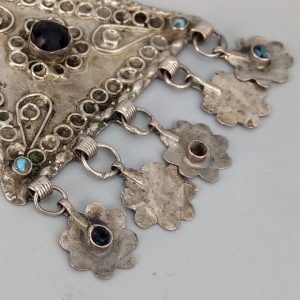 Berber Antique Triangular Pendant Necklace with Long Chain Design