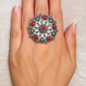 Amazigh Red Stone Silver Filigree Statement Vintage Ring