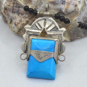 Amazigh Tuareg Berber Turquoise Pendant Black Bead Necklace