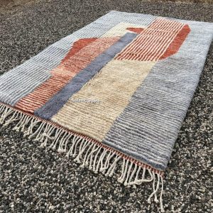 Berber Abstract Terracotta Gray Wool Rug Handmade Geometric Design