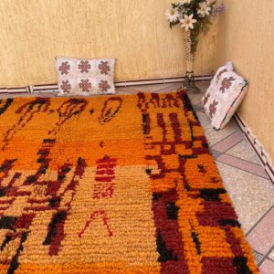 Amazigh Berber Orange Wool Rug Handmade Bohemian Geometric Design