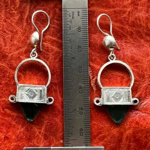 Berber Tuareg Cross Earrings with Glass Silver and Signed Artisan Details