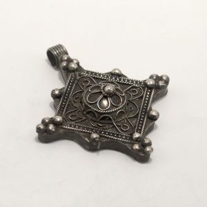 Berber Tuareg Silver Pendant Necklace with Geometric Engraved Design