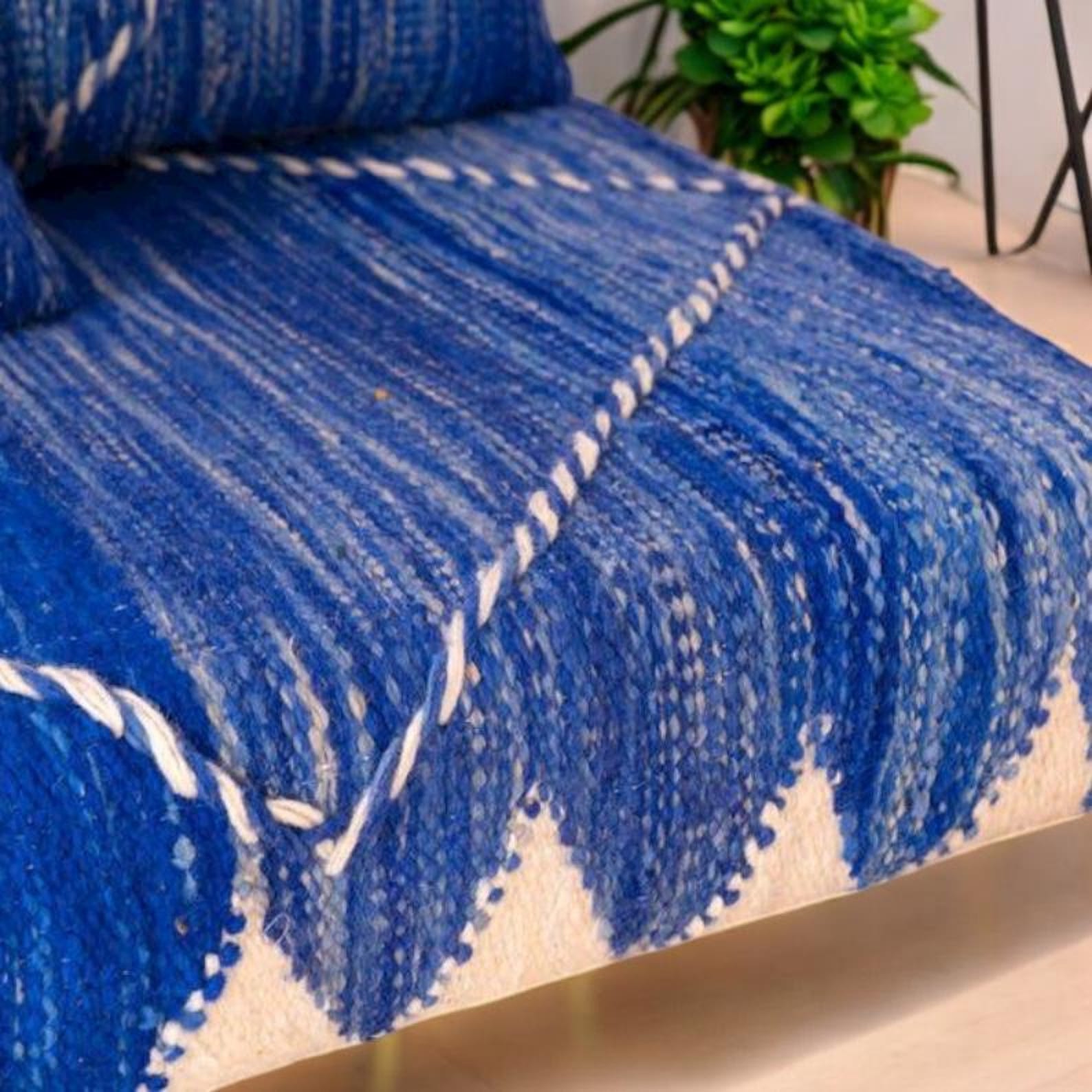 Berber Zanafi Wool Blue Gradient Pouf Majlis Seating