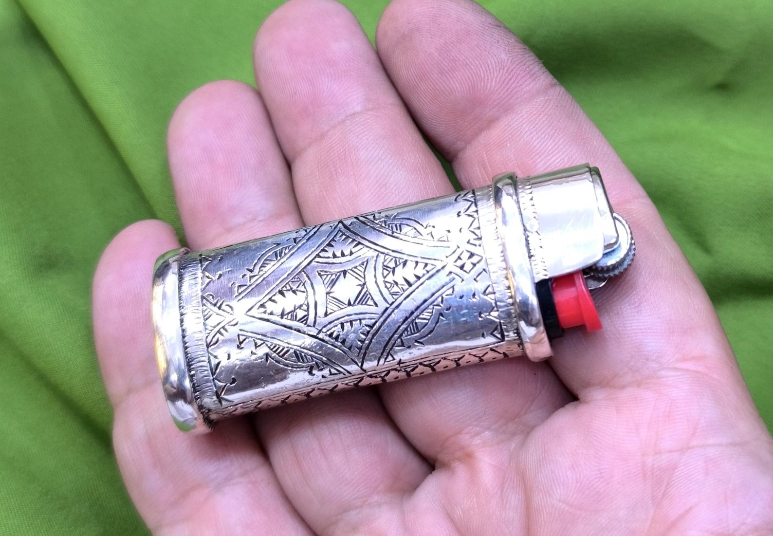 Berber Tuareg Porte Briquet Silver Holder with Engraved Motifs