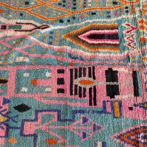 Berber Beni Ourain Hand Knotted Colorful Turquoise Wool Rug