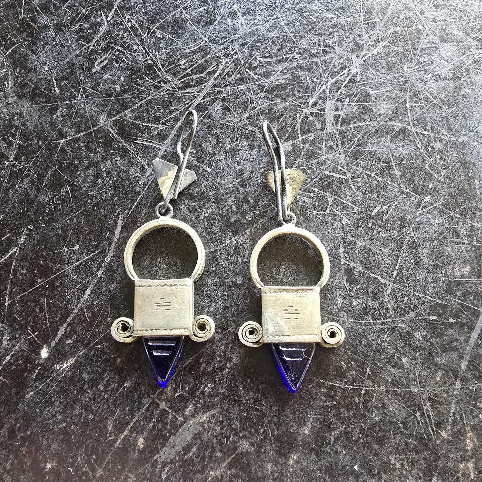 Alter Berber Glas Ohrringe Earrings with Blue Glass Silver Jewelry