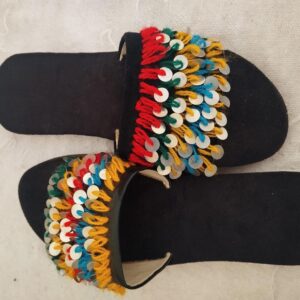 Amazigh Colorful Babouche Shoes with Sequin Boho Slip-On Design
