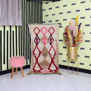 Handwoven Azilal Berber Wool Rug with Bohemian Geometric Design