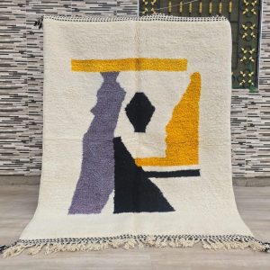 Berber Beni Ourain Style Handmade Wool Rug Abstract White Carpet