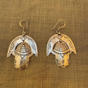 Berber Hamsa Silver Earrings with Hand Engraved Tribal Design