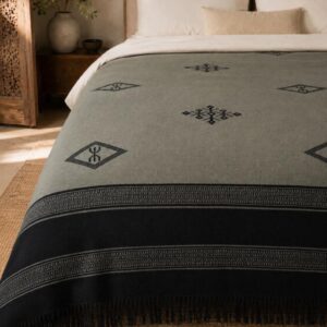 Amazigh Sage Gray Handwoven Cotton Blanket Bedspread Custom Size