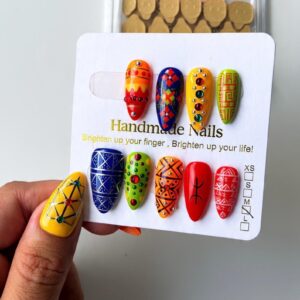Amazigh Culture Press On Nails with Geometric Heritage Design