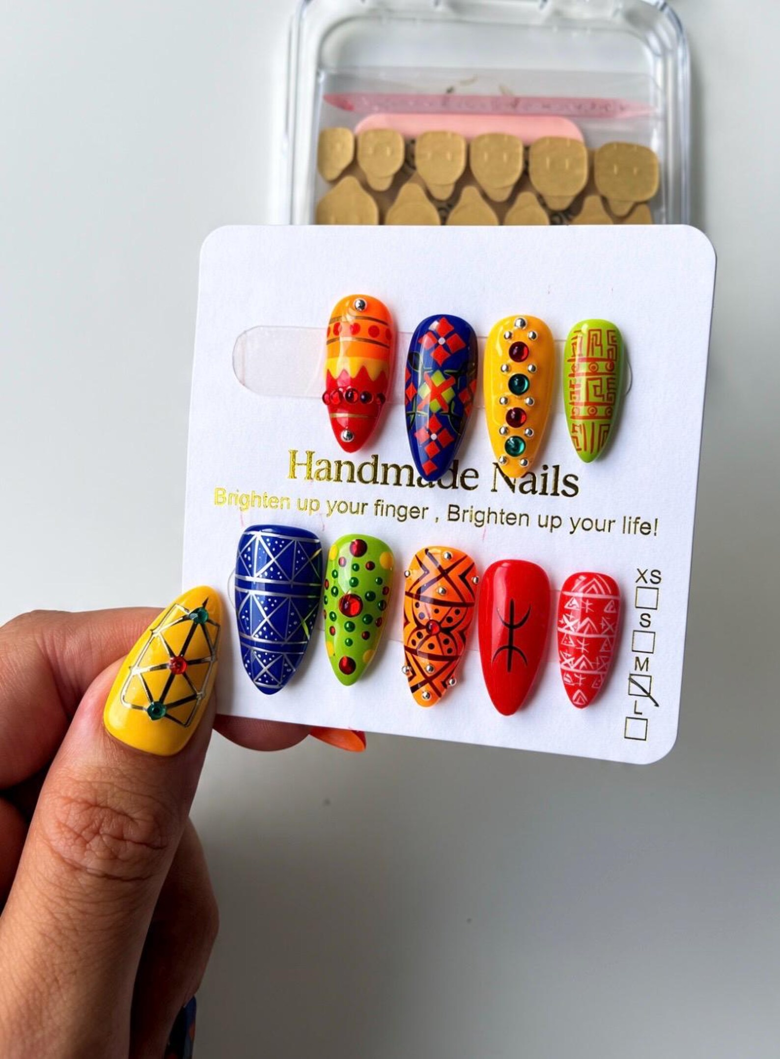 Amazigh Culture Press On Nails with Geometric Heritage Design