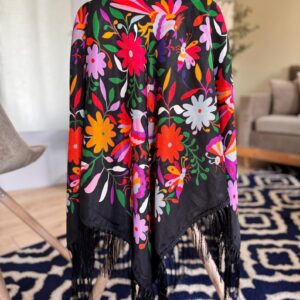 Amazigh Foulard Floral Black Cotton Blend Scarf Shawl