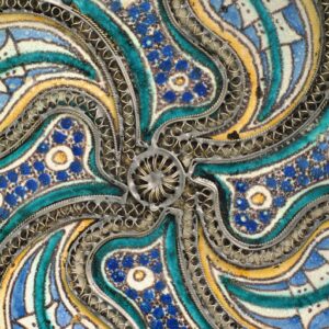 Antique Berber Amazigh Ceramic Plate with Silver Filigree