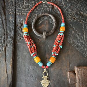 Berber Amazigh Tuareg Cross Necklace with Yaz Symbol