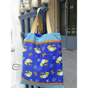 Berber Kabyle Jeans Cotton Tote Bag with Traditional Motifs