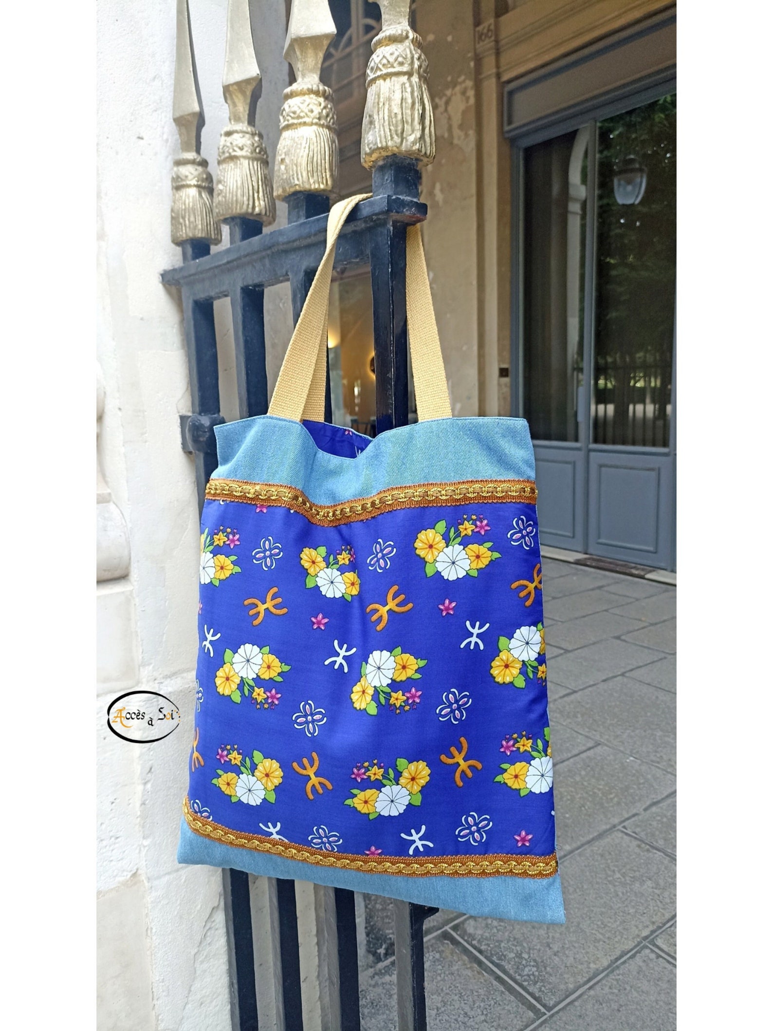 Berber Kabyle Jeans Cotton Tote Bag with Traditional Motifs