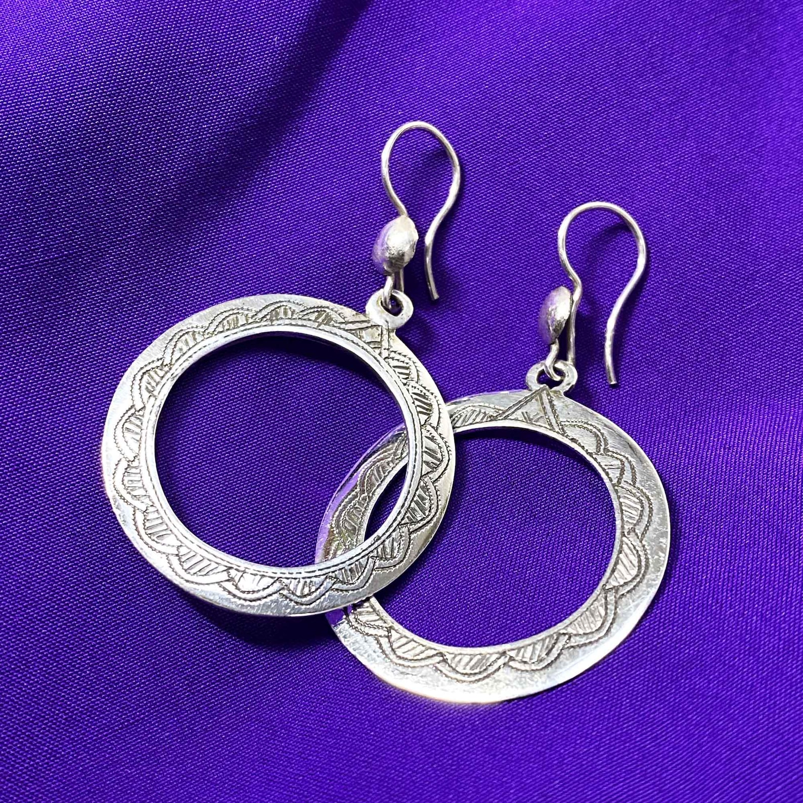 Berber Tuareg Taqzhne massif Silver Earrings with Amazigh Style