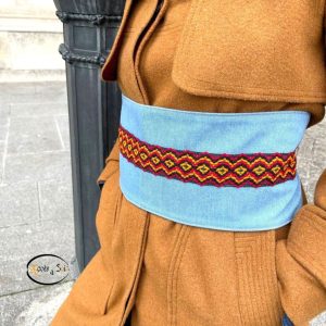 Berber Obi Belt with Black Cotton and Jeans Fabric Design