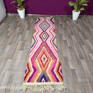 Berber Handmade Beni Ourain Wool Runner Rug Colorful Geometric Design