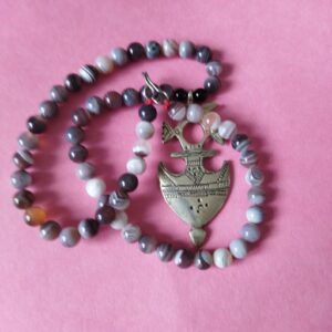 Berber Tuareg Croix Necklace with Vintage Agate Beads
