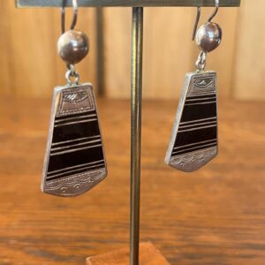 Tuareg Sterling Ebony Inlay Dangle Earrings Berber Desert Jewelry