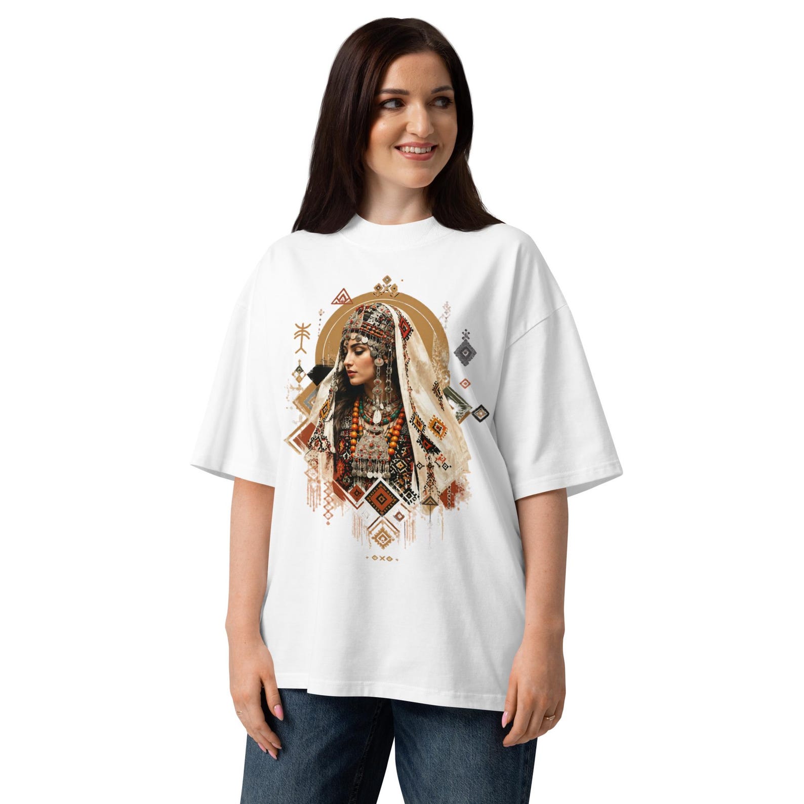 Amazigh Berber Tifinagh Organic Oversized Neck Bride Graphic T-Shirt