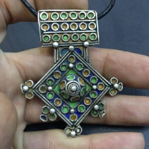Berber Boghdad Enamel Pendant Necklace with Vintage Jewelry Style