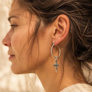 Berber Tuareg Cross Hoop Earrings with Ingal Inspired Jewelry Design