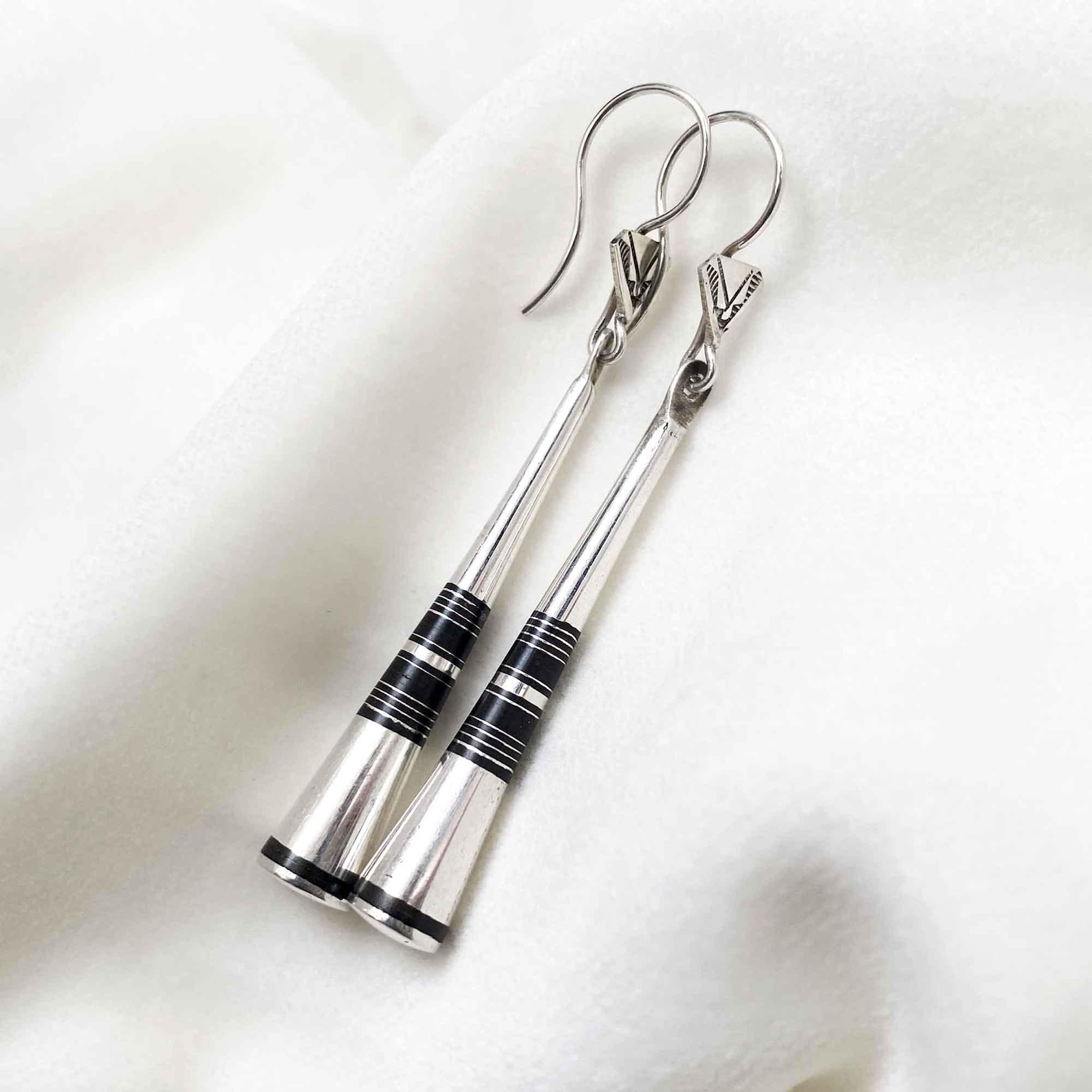 Berber Tuareg Pilons Silver Ebony Earrings with Amazigh Style