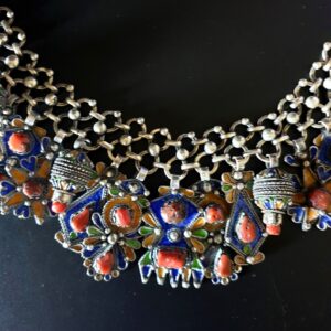 Exceptionnel Superbe Amazigh Berber Kabyle Tifinagh Silver Coral Enamel Necklace