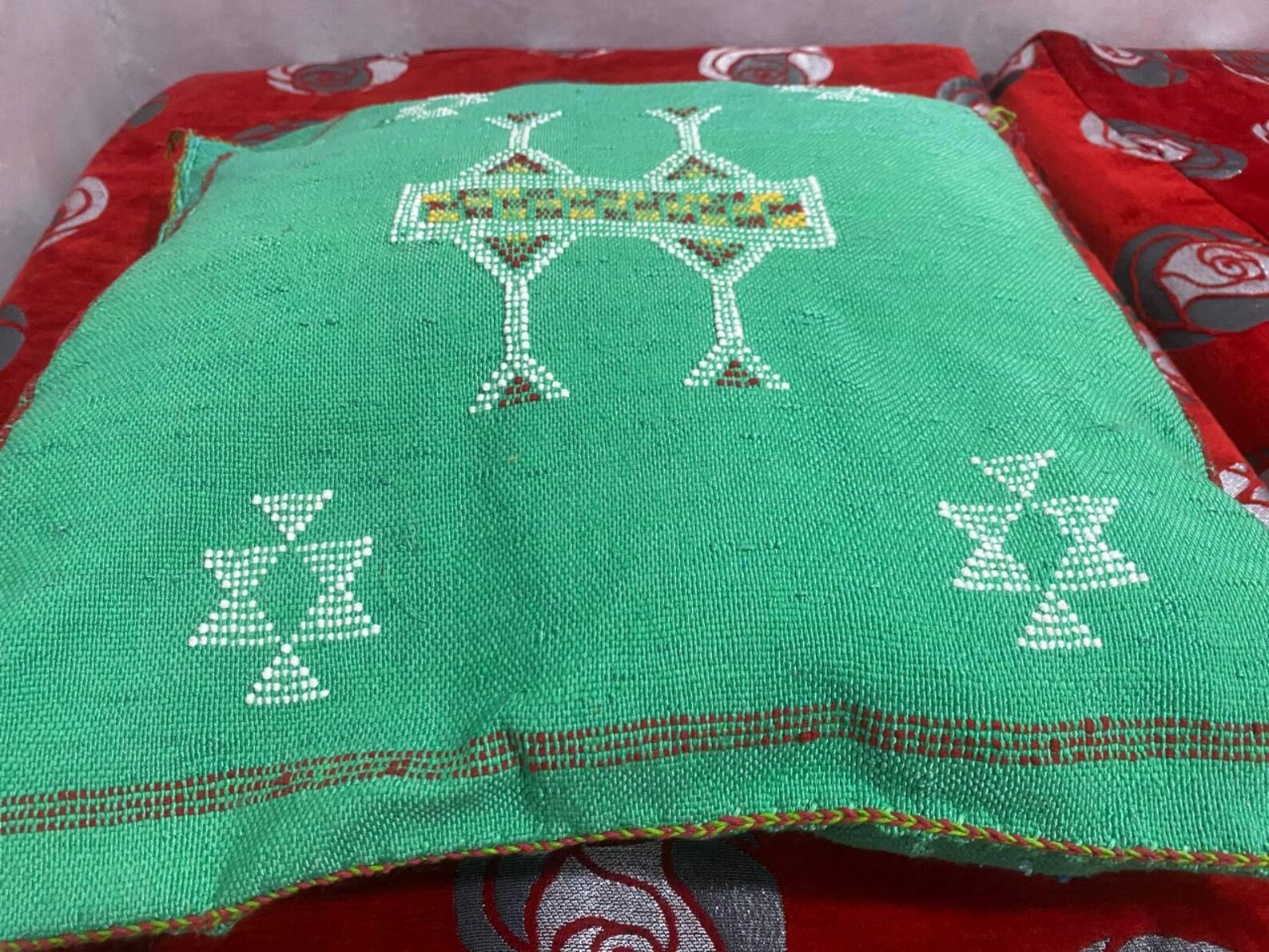 Handmade Berber Amazigh Wool Kilim Pillow Cover with Tribal Design
