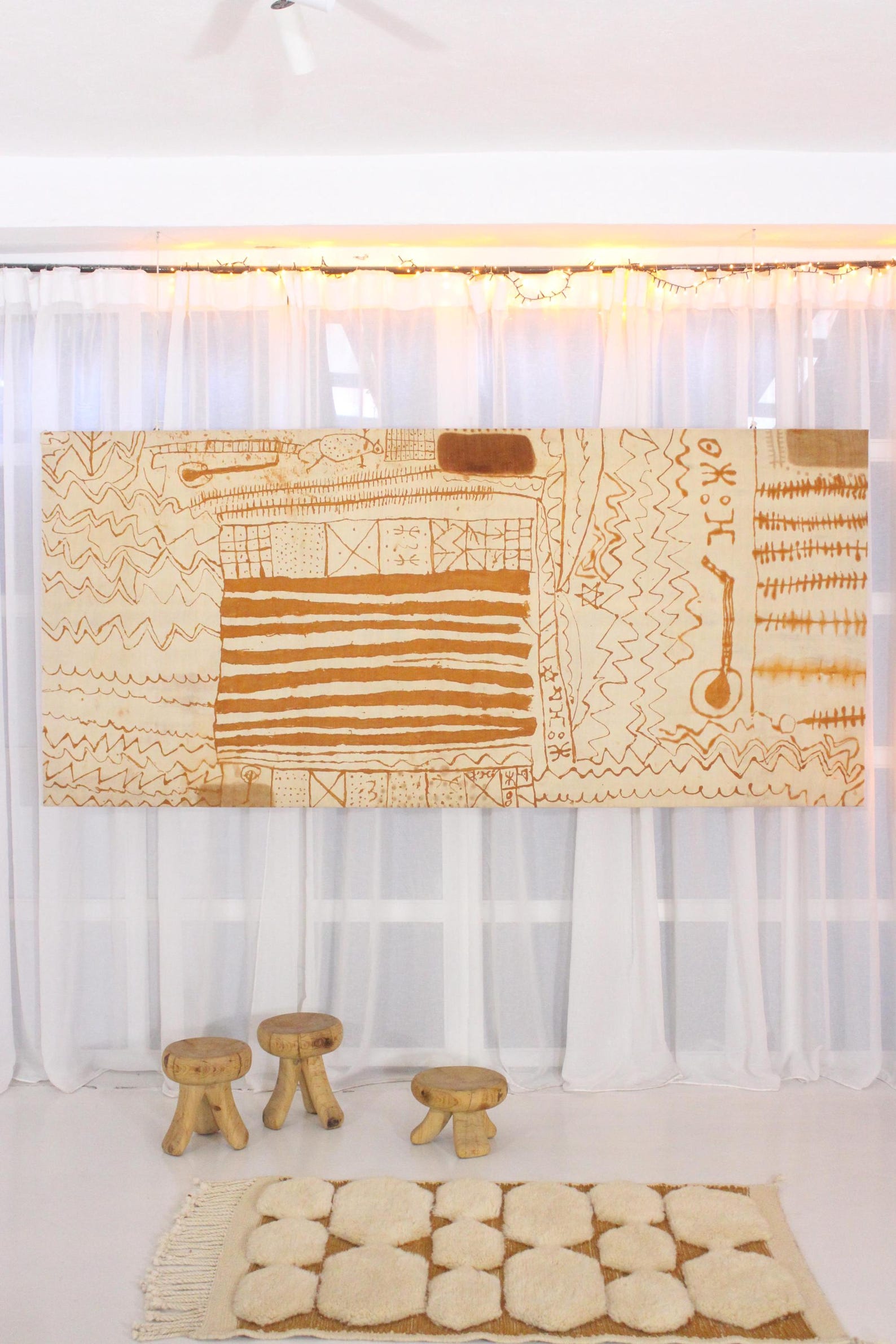 Amazigh Vintage Henna Mounted Chassis Textile Wall Art