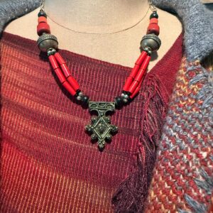 Amazigh Berber Louban Beaded Necklace with Agate Silver Details