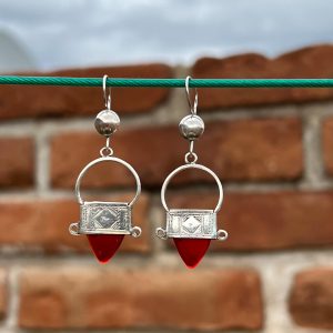 Berber Tuareg Cross Earrings with Glass and Signed Artisan Design