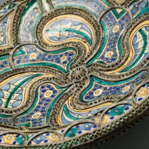 Antique Berber Amazigh Ceramic Plate with Silver Filigree