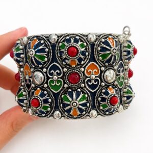 Berber Kabyle Statement Bracelet with Colorful Enamel Cuff Design
