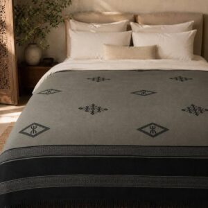 Amazigh Sage Gray Handwoven Cotton Blanket Bedspread Custom Size