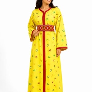 Amazigh Berber Tifinagh Embroidered Kaftan with Matching Belt